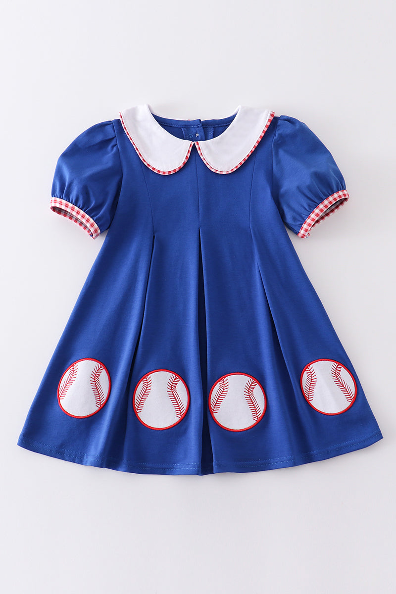 Blue baseball applique dress