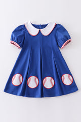 Blue baseball applique dress