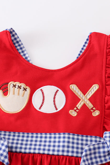 Red baseball applique ruffle dress