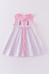 Purple plaid bunny embroidery dress