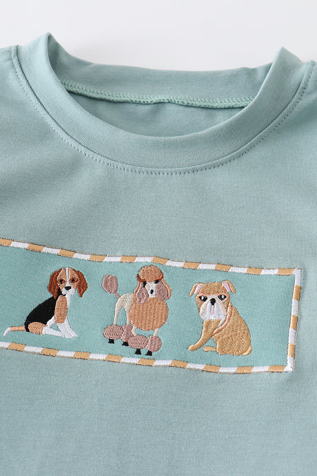 Brown dog embroidery boy set