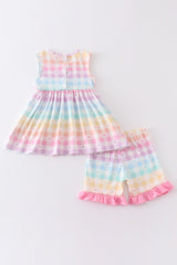 Rainbow pastel plaid girl set