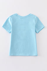 Blue dog embroidery boy top