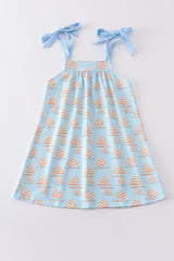 Blue sailboat print girl dress