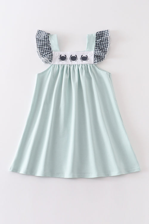 Mint crab embroidery dress