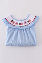 Blue swiss dot flag embroidery dress