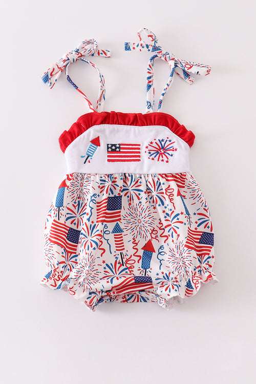 Patriotic flag embroidery print girl bubble