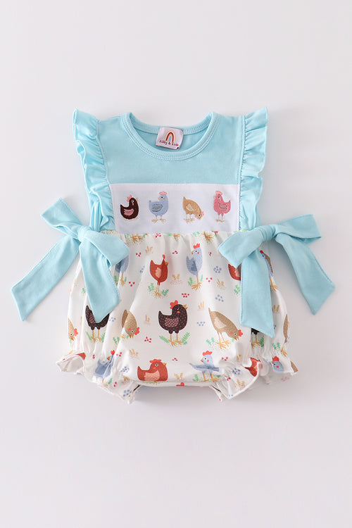 Blue chicken embroidery ruffle girl bubble