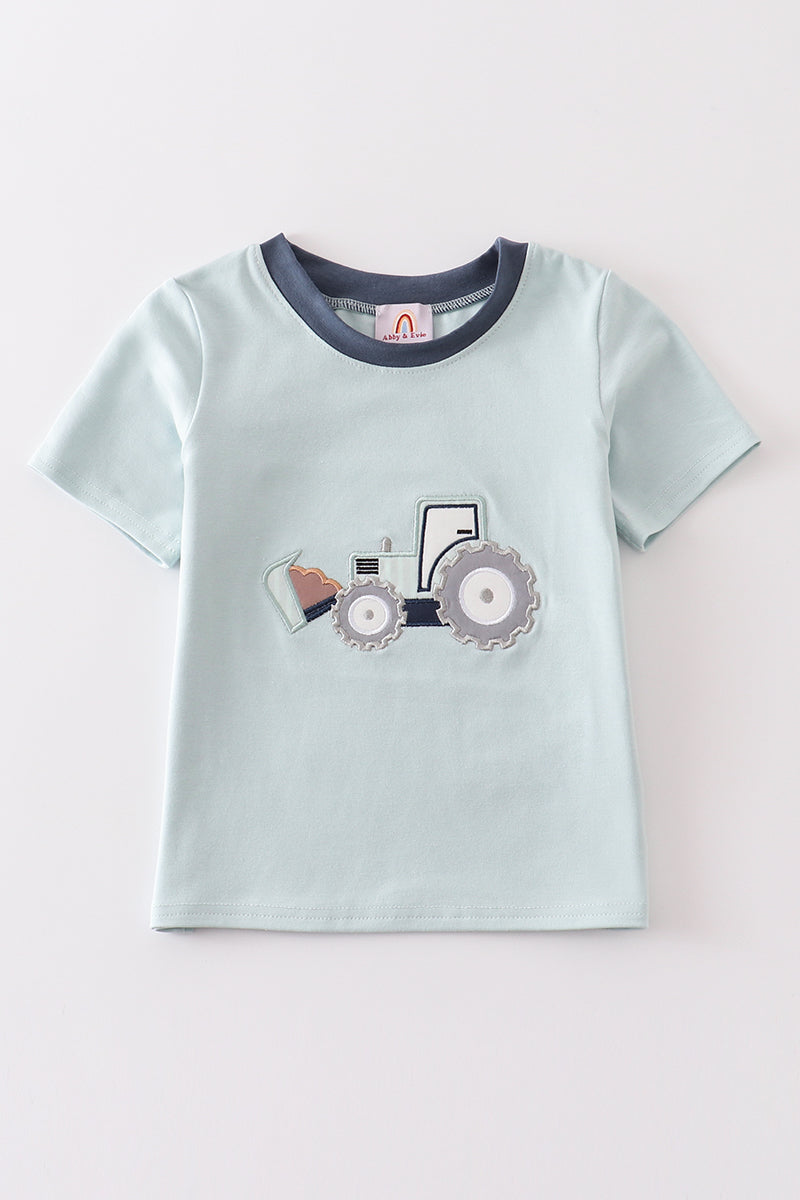 Green excavator applique boy top