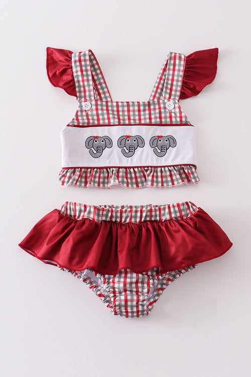 Red alabama embroidery 2pc girl swimsuit