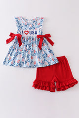 I love USA patriotic embroidery girl set