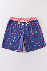 Navy Patriotic star print men swim trunks