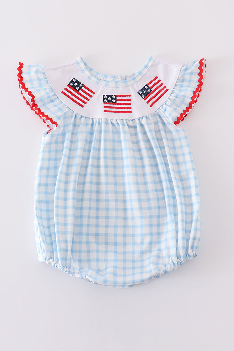 Blue flag embroidery gingham bubble