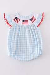 Blue flag embroidery gingham bubble