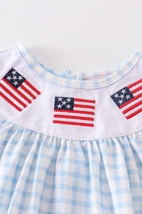 Patriotic flag embroidery plaid girl bubble(order one size up)