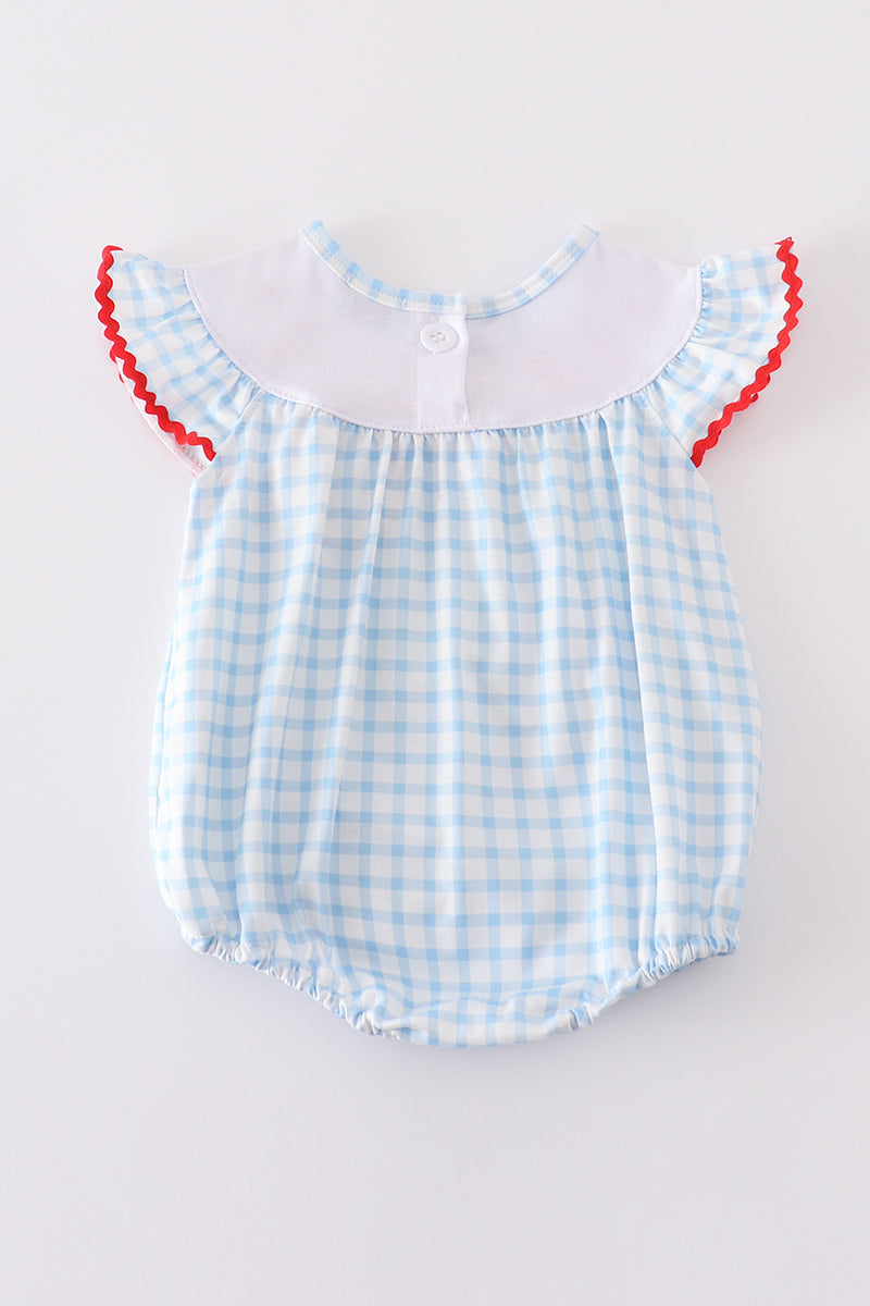 Blue flag embroidery gingham bubble