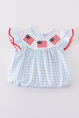 Blue flag embroidery gingham bubble