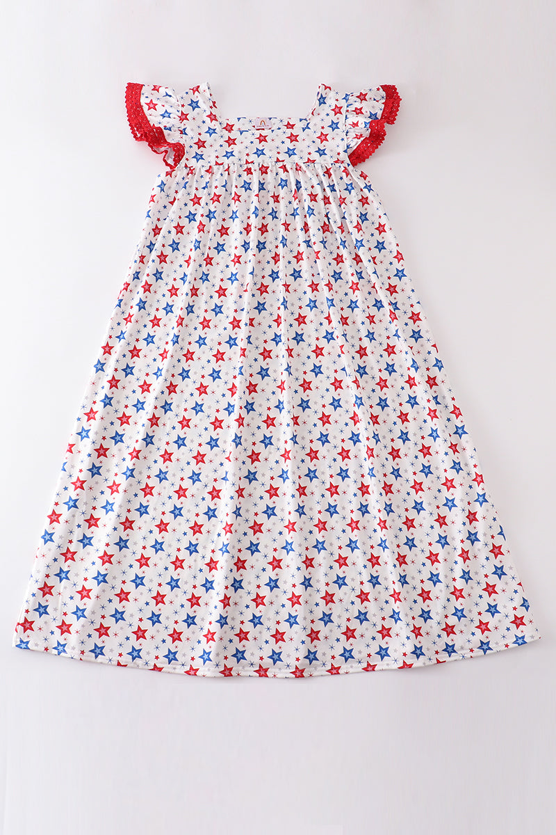 Red patriotic star print women dress – Honeydew USA