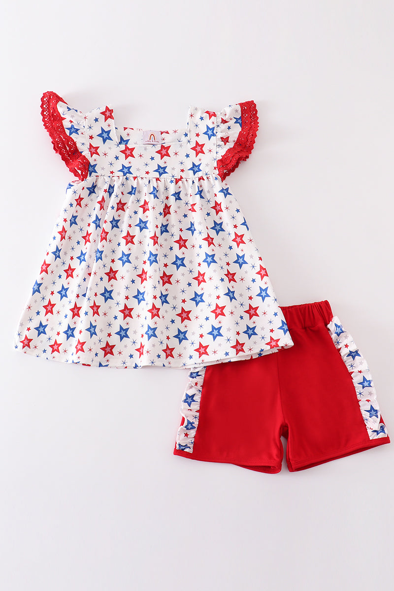 Red patriotic star print girl set