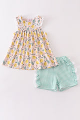 Lemon print girl ruffle shorts set