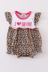 Leopard print I love MOM embroidery girl bubble