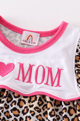 Leopard print I love MOM embroidery girl bubble