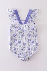 Purple floral print women one-piece swimsuit