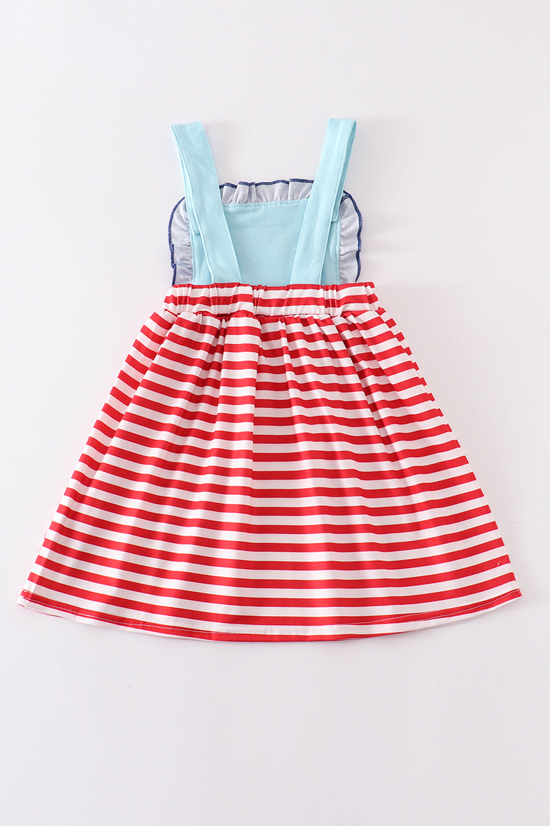 Blue patriotic cow applique strap dress