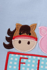 Blue farm applique boy set