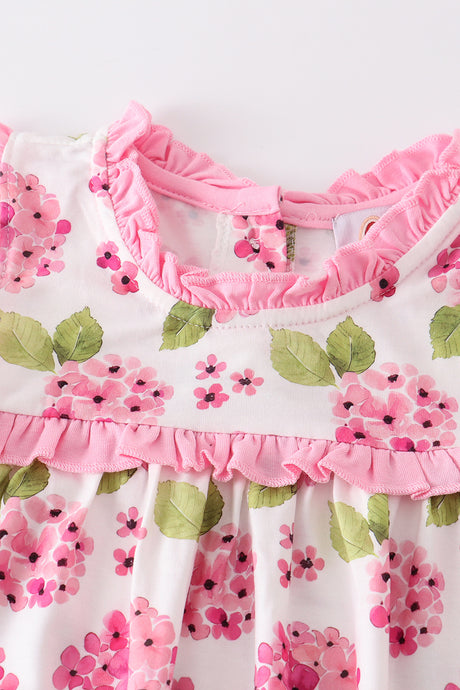 Pink floral print girl ruffle set