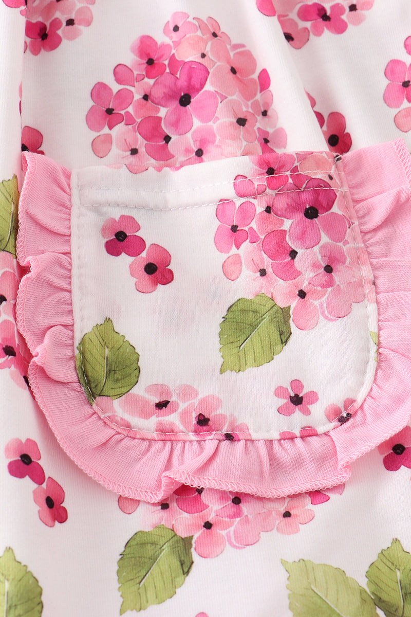 Pink floral print girl ruffle set