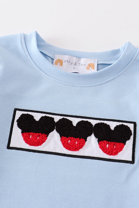Blue character french knot boy top