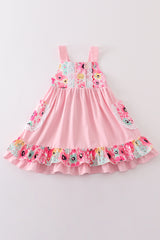 Pink floral print girl ruffle dress