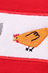 Red chicken embroidery boy set