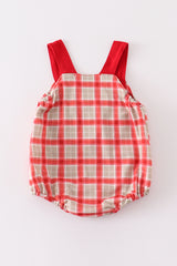 Red chicken embroidery plaid boy bubble