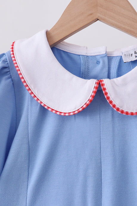 Blue pencil apple applique dress