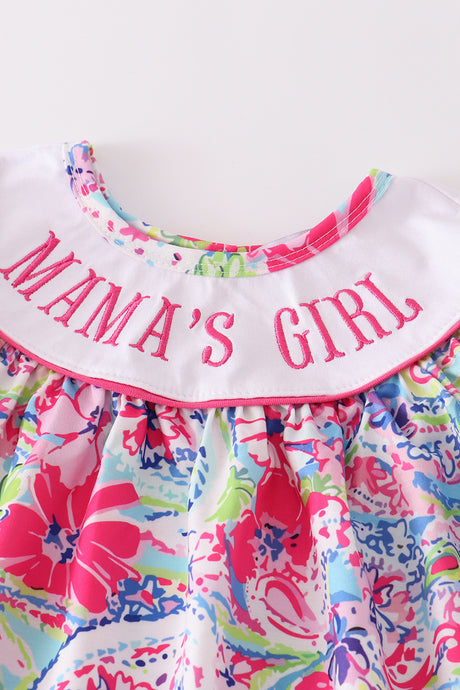 Pink floral print mama's girl embroidery girl set