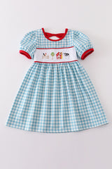 Blue plaid farm embroidery dress