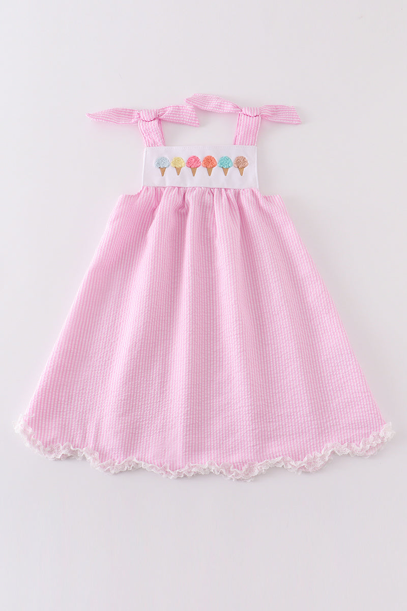 Pink ice cream french knot seersucker dress