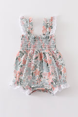 Floral print smocked girl bubble