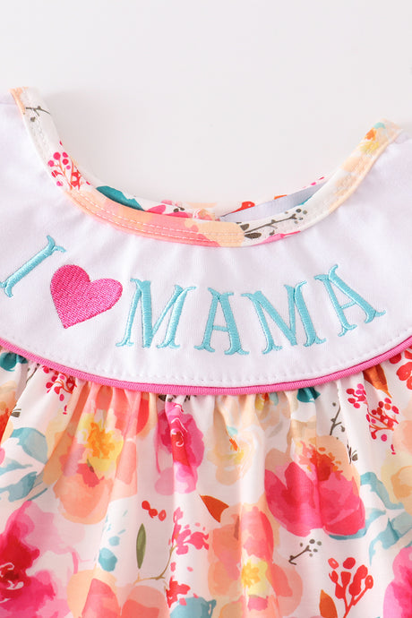 Floral print I love MAMA embroidery girl set
