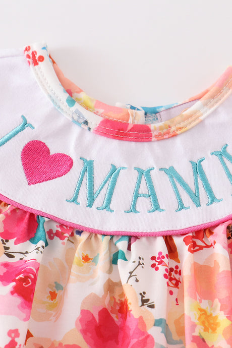 Floral print I love MAMA embroidery girl bubble