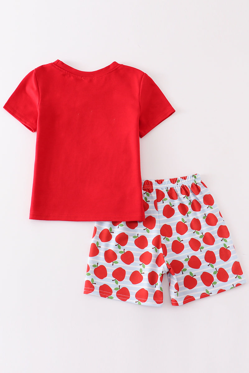 Red apple embroidery back to shoole boy set