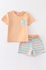 Green stripe boy shorts set