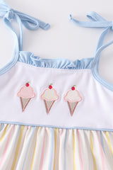 Multicolored stripe ice cream applique girl set