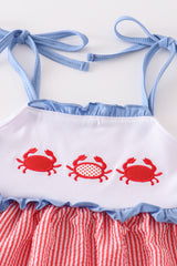 Red seersucker crab applique dress