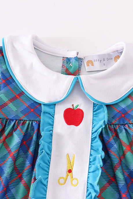 Teal apple ABC embroidery dress