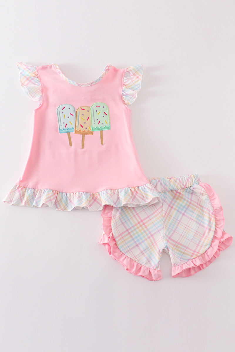 Pink popsicle applique ruffle set