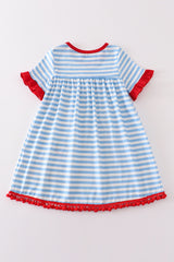 Blue stripe dog applique dress