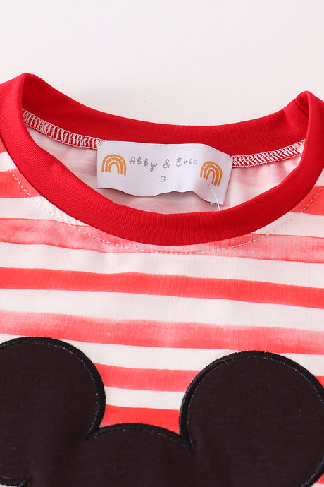 Red stripe character appliqe boy set